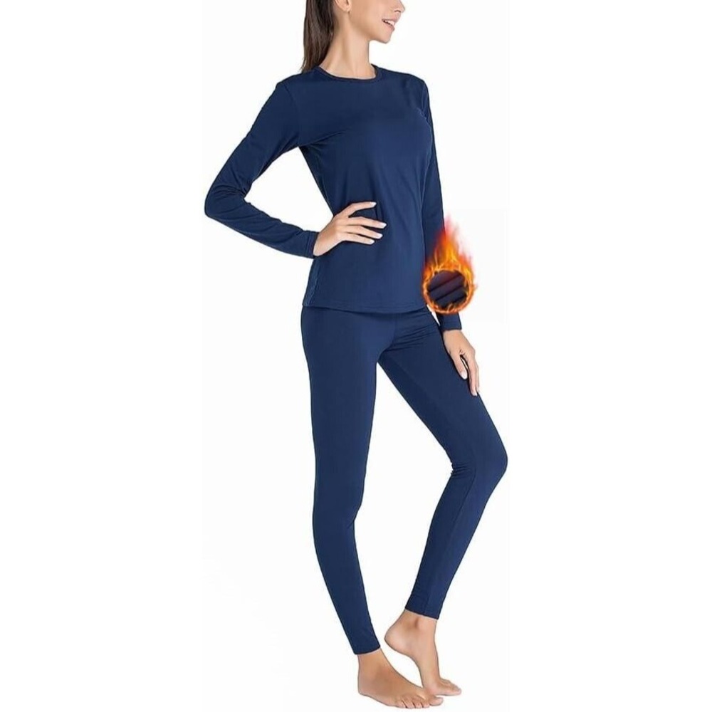 Subuteay Thermal Underwear for Women Long Johns Top & Bottom Fleece Lined Base L